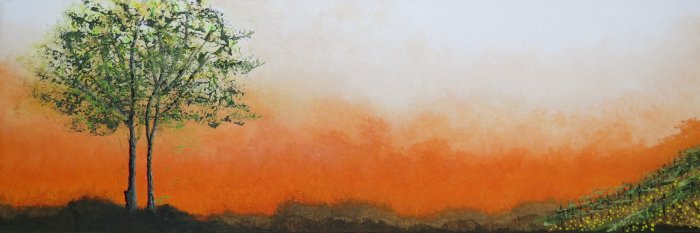 2024, Forêt sacrilège 34, acrylique, 30 x 90 cm.