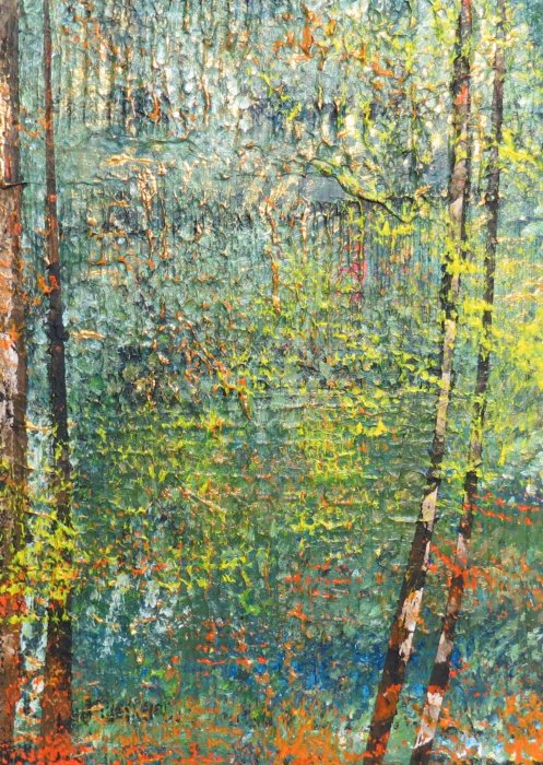 2024, Forêt sacrilège 35, acrylique, 50 x 90 cm.