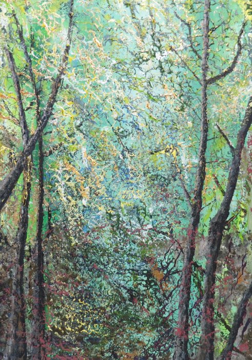 2024, Forêt sacrilège 42, acrylique, 50 x 70cm.