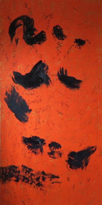 Ecrits du couchant, 2021, acrylique et huile, 96 195 cm