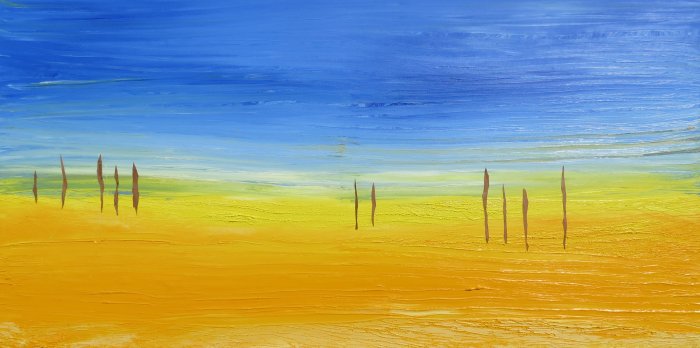 Parcelles de ciel XI, 2022, huile et bois, 140 x 70 cm.