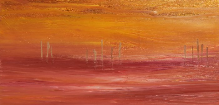 Parcelles de ciel XIII, 2022, huile et bois, 140 x 70 cm.