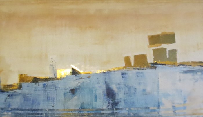 Hommage à Nicolas de Staël,2014 acrylique et feuille d'or sur toile, 195 x 114 cm.