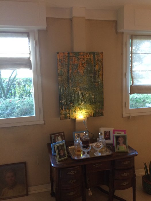 Forêt sacrilège II, 2015, acrylique et feuille d'or, 65 x 92 cm.