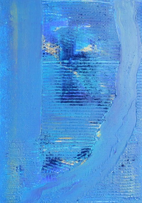 Puiser le Bleu 26, 2025, acrylique et pigment, 50 x 70 cm.
